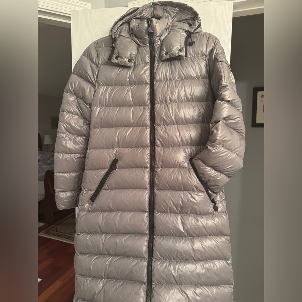 Moncler Gray Long Puffer Coat with Hood size 3